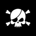 Pirate flag skull. Black Banner filibuster. Head skeleton pirate