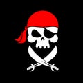 Pirate flag skull. Black Banner filibuster. Head skeleton pirate Royalty Free Stock Photo