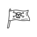 Pirate flag with skull and crossbones. Vector doodle Royalty Free Stock Photo