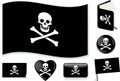 Pirate flag. Vector illustration. 3 layers. Shadows, flat flag, lights and shadows. Royalty Free Stock Photo