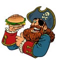 Pirate funny character. fast food Burger
