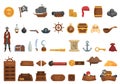 Pirate game icons set cartoon vector. Skull box treasure Royalty Free Stock Photo