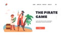 Pirate Game Landing Page Template. Children Captain Hook and Sailor Playing on Secret Island, Funny Kids Picaroons