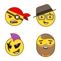 Pirate Gentleman Punk Hipster Characters outline icons