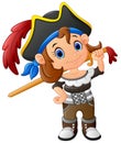 Pirate girl holding wooden sword Royalty Free Stock Photo