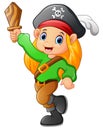 Pirate girl holding wooden sword Royalty Free Stock Photo