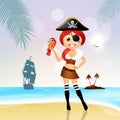 Pirate girl with parrot Royalty Free Stock Photo