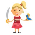 Pirate girl with parrot. Vector Royalty Free Stock Photo