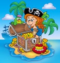 Pirate girl and treasure Royalty Free Stock Photo