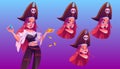 Pirate girl with treasure different face emoji