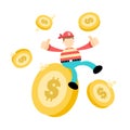 pirate sailor man and gold coin money dollar cartoon doodle flat design vector illustration Royalty Free Stock Photo