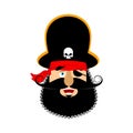 Pirate happy emoji head. Filibuster merry emotion face. Buccaneer cheerful avatar. Vector illustration Royalty Free Stock Photo