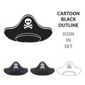 Pirate hat icon in cartoon style on white background. Hats symbol stock vector illustration.