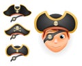 Pirate hats set realistic head template mockup vector illustration