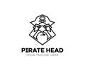 Pirate head logo. Vector thin line icon of captain pirate.