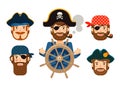 Pirate at the helm of ship. Corsair. Funny sailor Royalty Free Stock Photo