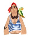 Pirate and his parrot Vector. cartoon character Royalty Free Stock Photo