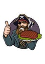 Pirate holding a plate of steak