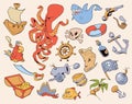 Pirate icon set. Comics style. Cartoon characters Royalty Free Stock Photo