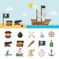 Pirate icons and full illustration