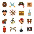 Pirate icons set flat Royalty Free Stock Photo