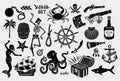 Pirate Logos Collection For T-shirt and Denim. Skeleton Dancer, Mermaid, Octopus, Treasure, Cannon, Ship, Crab, Jolly