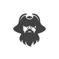 Pirate man with mustache, beard, wear eye patch and hat face logo illustration for badge, emblem, and t-shirt printing