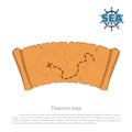 Pirate map on white background. Treasure hunters. Old scroll in cartoon style