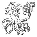 Pirate Octopus Holding Chest Isolated Coloring