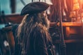 Pirate old man aboard pirate ship. Generate Ai Royalty Free Stock Photo