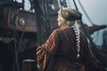 Pirate old woman aboard pirate ship. Generate Ai