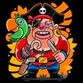 Pirate parrot holding a wooden sword. Vector clip art illustration with simple gradients. All in a single