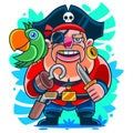 Pirate parrot holding a wooden sword. Vector clip art illustration with simple gradients. All in a single