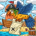 Pirate Parrot with a Map Colored Cartoon