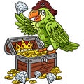 Pirate Parrot Perching on Chest Cartoon Clipart