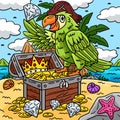 Pirate Parrot Perching on Chest Colored Cartoon