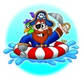 Pirate with parrot in water Royalty Free Stock Photo