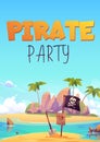 Pirate party flyer with island and black flag Royalty Free Stock Photo