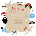 Pirate party invitation card design. vector illustration