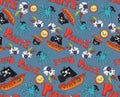 Pirate party seamless pattern. colorful objects repeating background for web and print purpose. marker art blue background Royalty Free Stock Photo