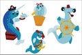 Pirate party , a set of elements for a children's birthday. Cute fish pirates. Funny characters in cartoon style