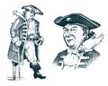 Pirate portrait. Captain man on ship traveling through the oceans and seas. Marine adventure of sailor hook. engraved