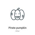Pirate pumpkin outline vector icon. Thin line black pirate pumpkin icon, flat vector simple element illustration from editable