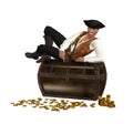 Pirate Resting On Top Of Treasure Chest