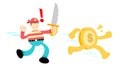 Pirate sailor man and gold coin money dollar cartoon doodle flat design vector illustration Royalty Free Stock Photo