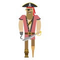 Pirate with saber on isolated white background. Vector illustration