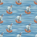 Pirate sailboat seamless pattern. Geometric boat and waves boys wallpaper