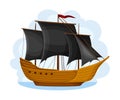 Pirate Sailing Ship with Square Rigged Masts Navigating Upon Water Vector Illustration Royalty Free Stock Photo