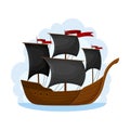 Pirate Sailing Ship with Square Rigged Masts Navigating Upon Water Vector Illustration Royalty Free Stock Photo