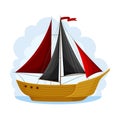 Pirate Sailing Ship with Square Rigged Masts Navigating Upon Water Vector Illustration Royalty Free Stock Photo